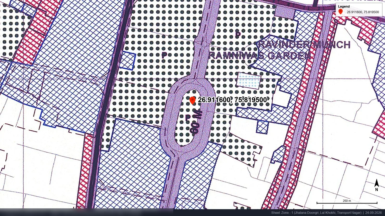 Zonal development plan map image with a red pin